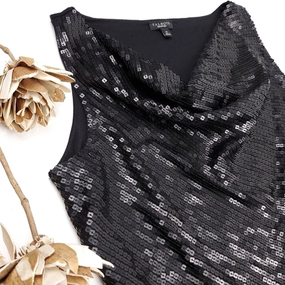 Talbots Charcoal Blk Soft Sequin Top Sz M - Picture 3 of 13